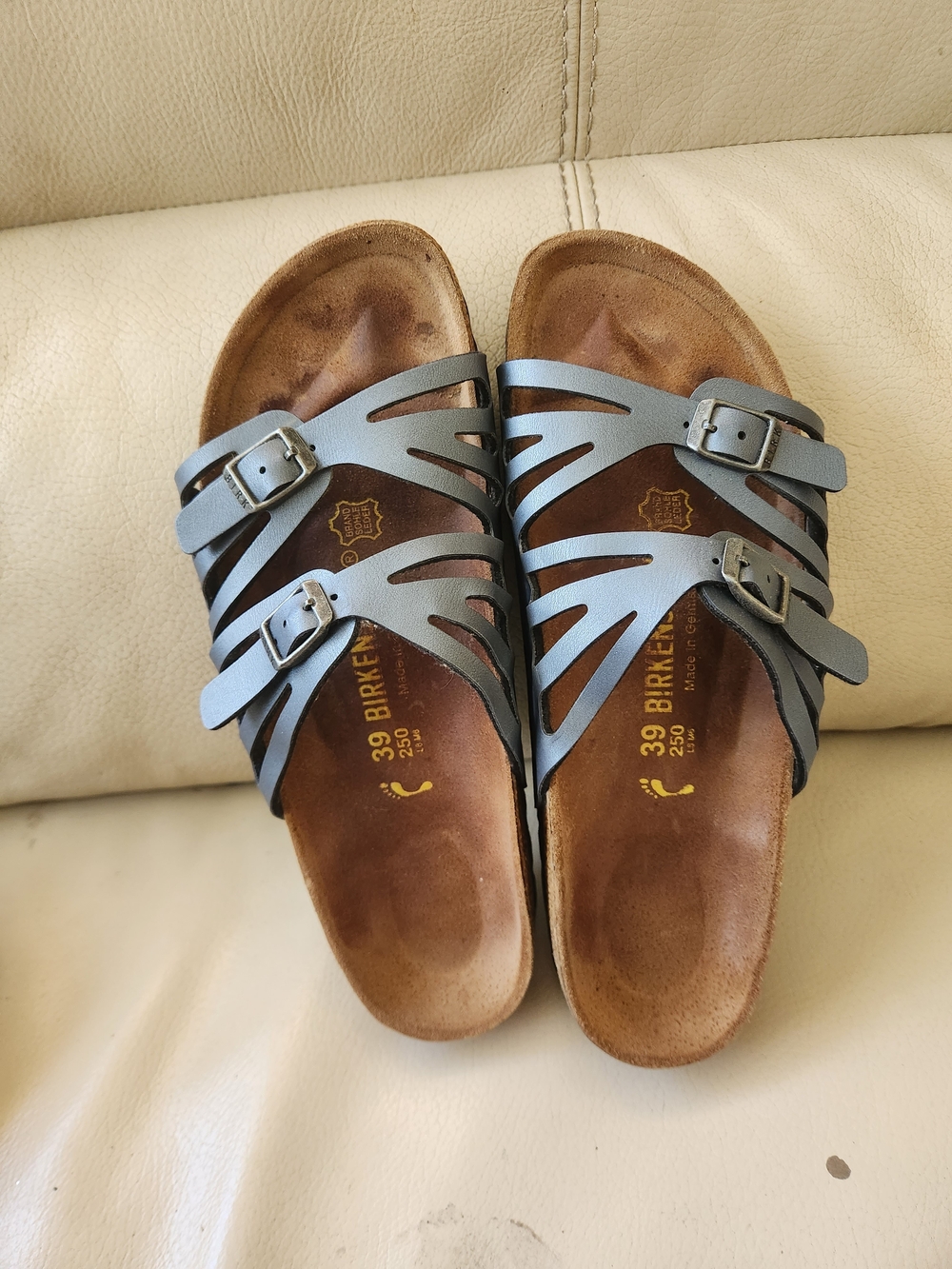 Birkenstock Women's Blue Leather Slide Sandals
